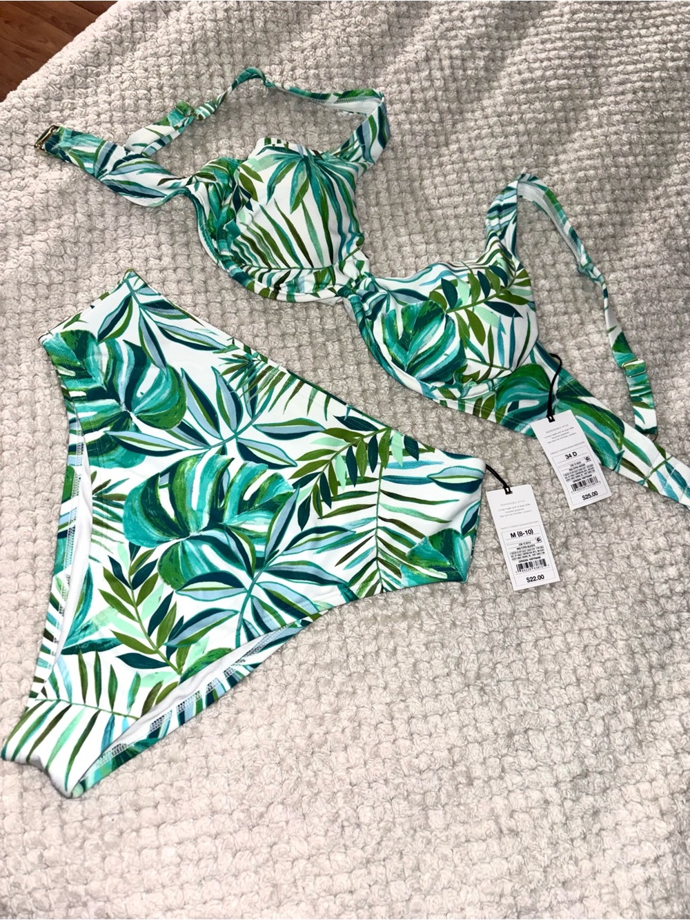 Shade & Shore Green Tropical Leaf Underwire Bikini Set Bra:34D / Panty: M (8–10)